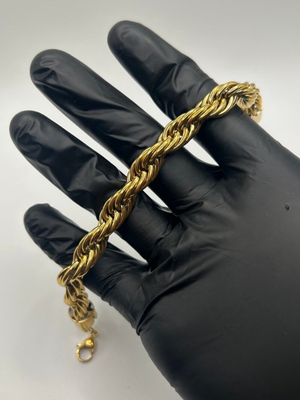 Womens 10mm Rope Bracelet Real Gold 7 Inch Plated Thick Twisted Waterproof